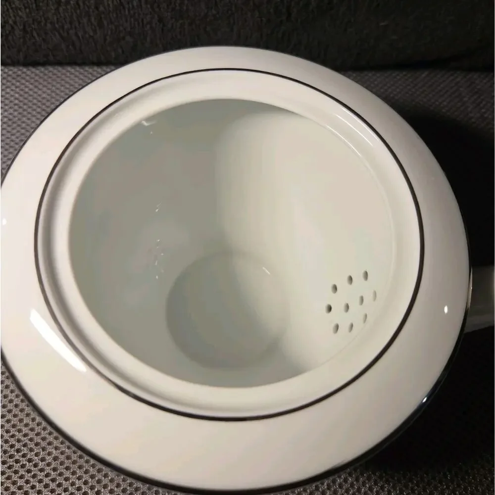 Noritake China Naples 6975 Tea Pot Sugar Bowl And Creamer White Gray Trim